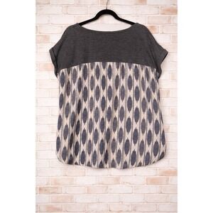 Rewind Gray and Cream Ikat Print Mixed-Media Blouse